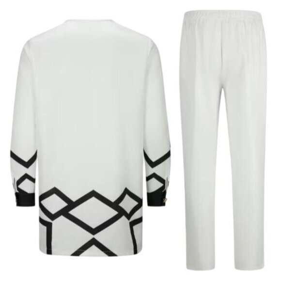 African Formal Dashiki Vibrant White Shirt & Pant Suit Traditional Dress Outfit - Picture 4 of 6